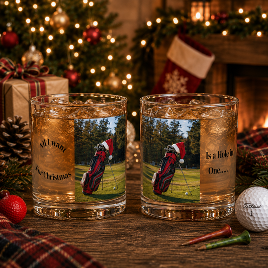 Festive Golf Rocks Glass – All I Want for Christmas Is a Hole in One