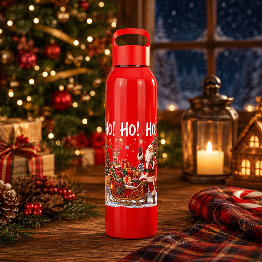 Ho Ho Ho Santa Christmas Water Bottle – Festive Sleigh Design