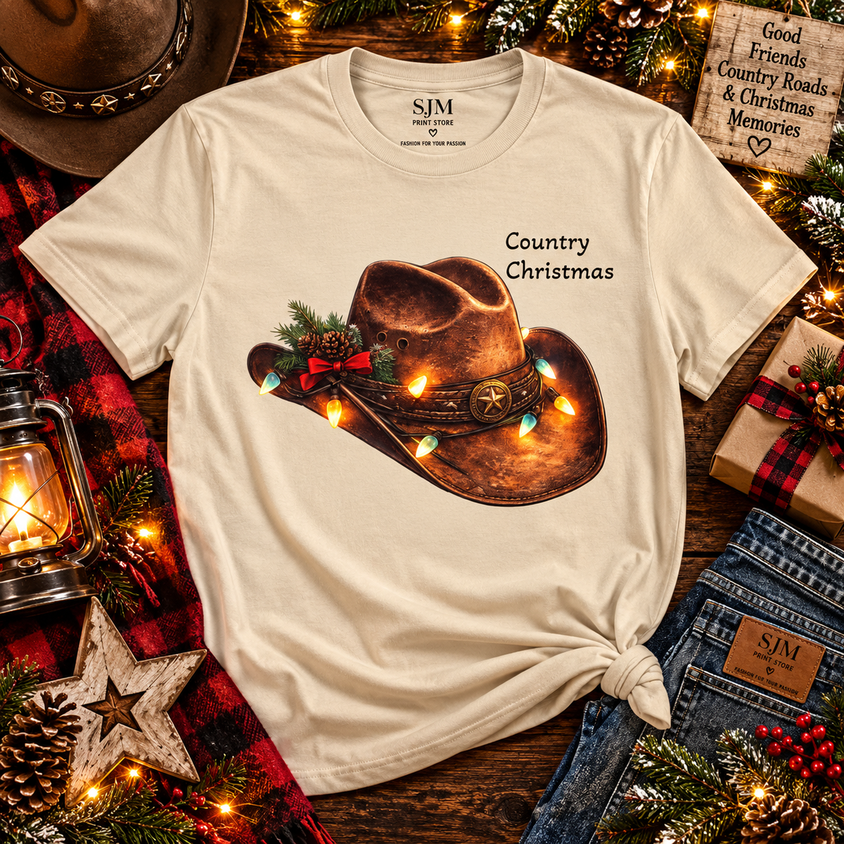 Country Christmas Cowboy Hat T-Shirt