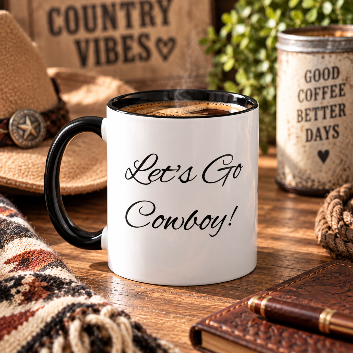 Mug de café chapeau et bottes de cowboy, mug de cowboy rustique, vaisselle de style western, cadeau pour cowgirl, cadeau pour les éleveurs