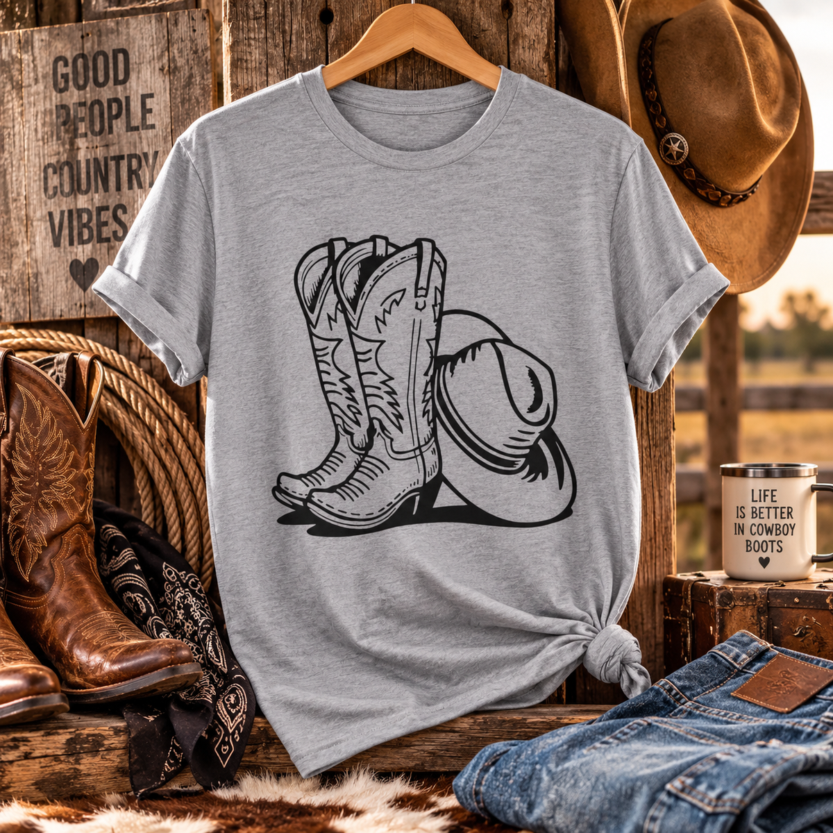 T-shirt Bottes et chapeau de cow-boy – T-shirt graphique style western
