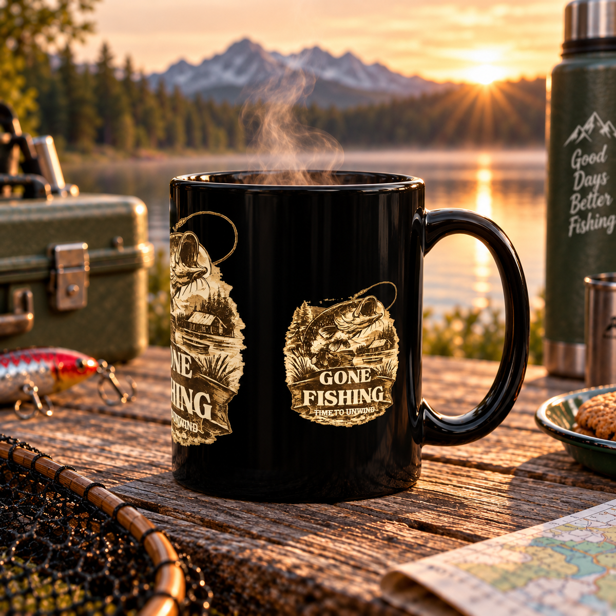 Gone Fishing Sepia Vintage Tasse