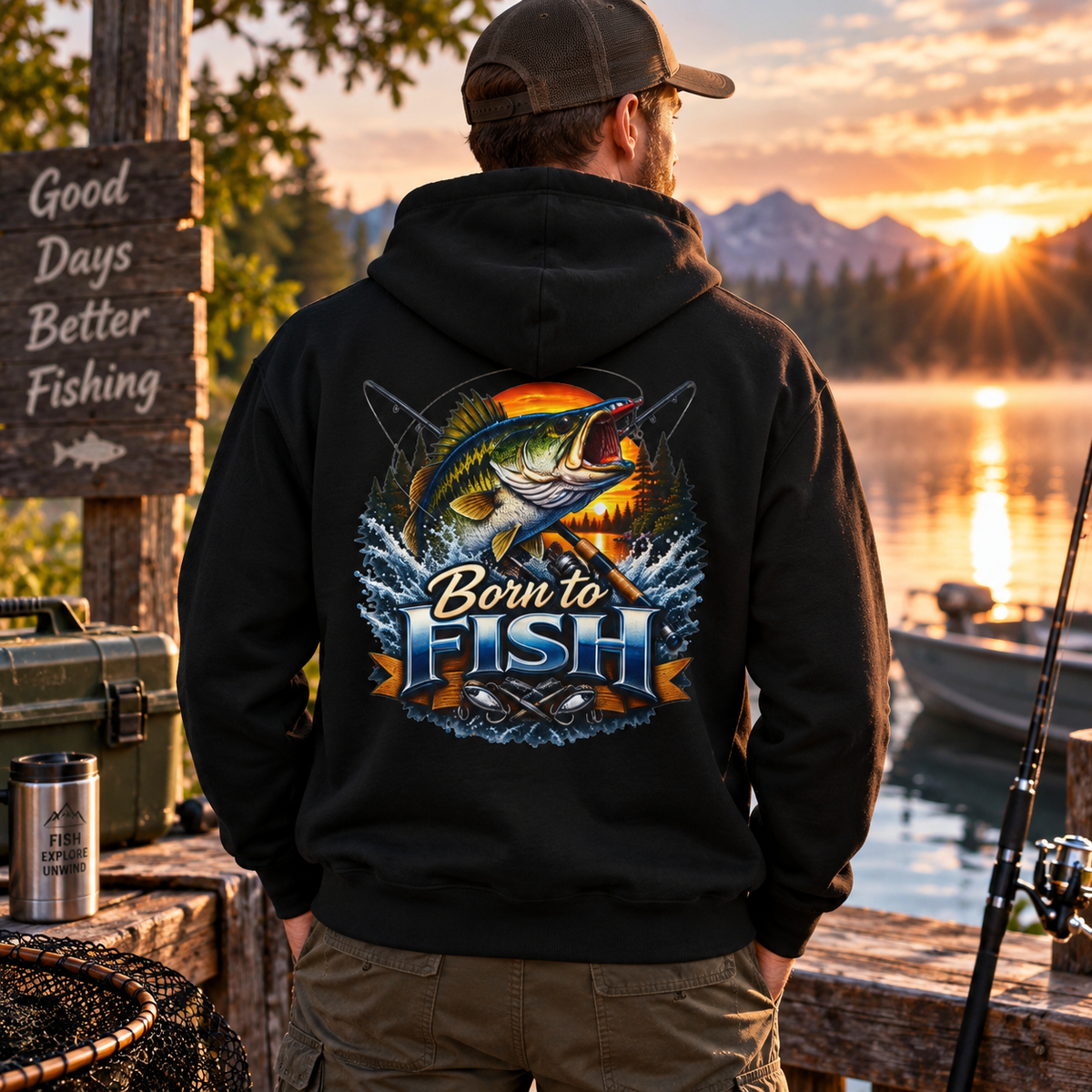 Born to Fish Back Print Hoodie – Fishing Graphic Hoodie