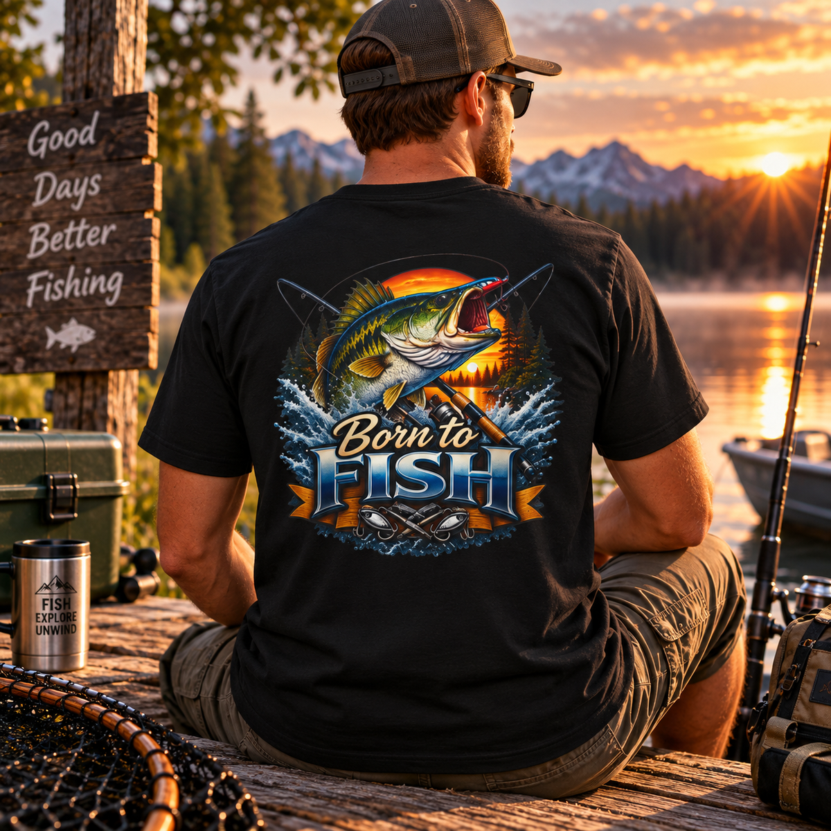 Born to Fish Back Print T-Shirt – Angler Fishing Graphic Tee