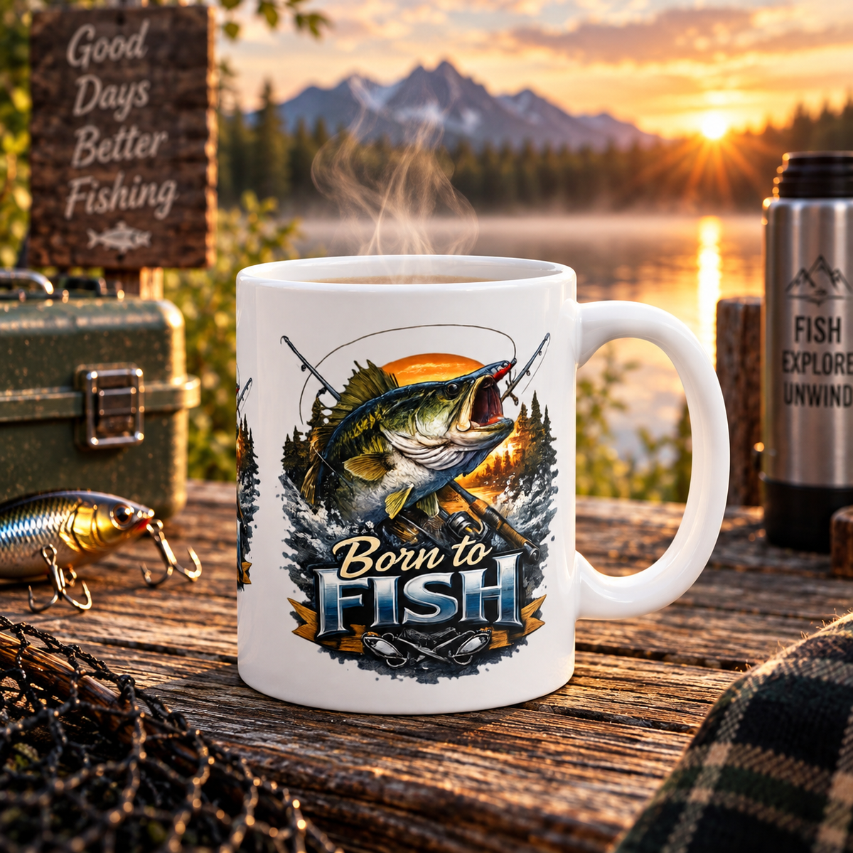 Born to Fish Mug – Angler Fishing Graphic Mug