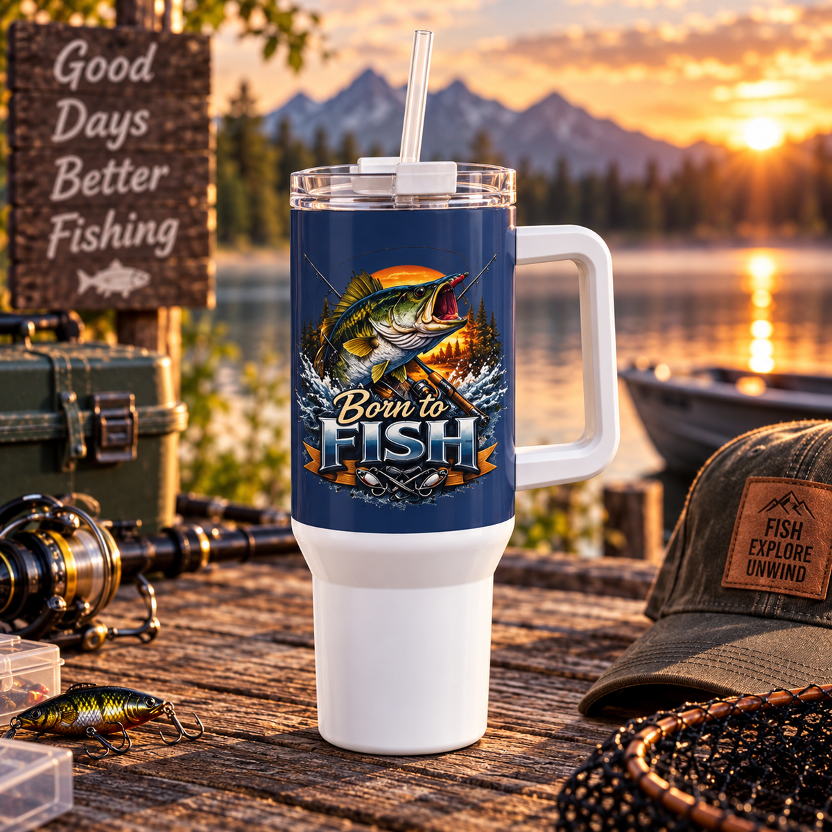 Born to Fish 40oz Insulated Mug