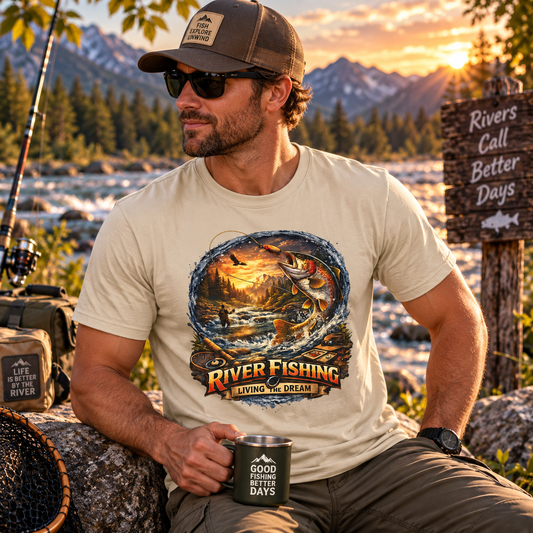 River Fishing Living the Dream T-Shirt – Angler Fishing Tee
