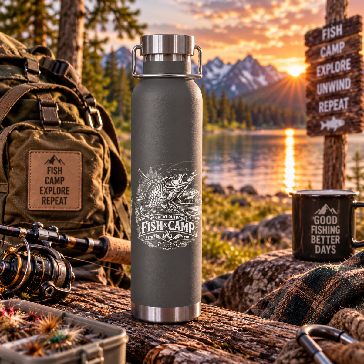 Fish & Camp Insulated Flask – Great Outdoors Fishing Flask