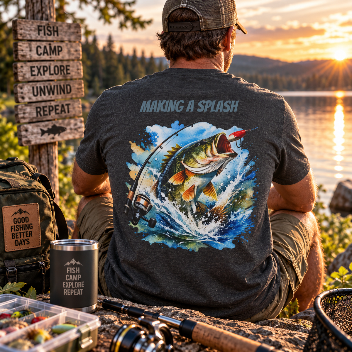 Angeln T-Shirt Macht Furore Fisch Grafik Tee