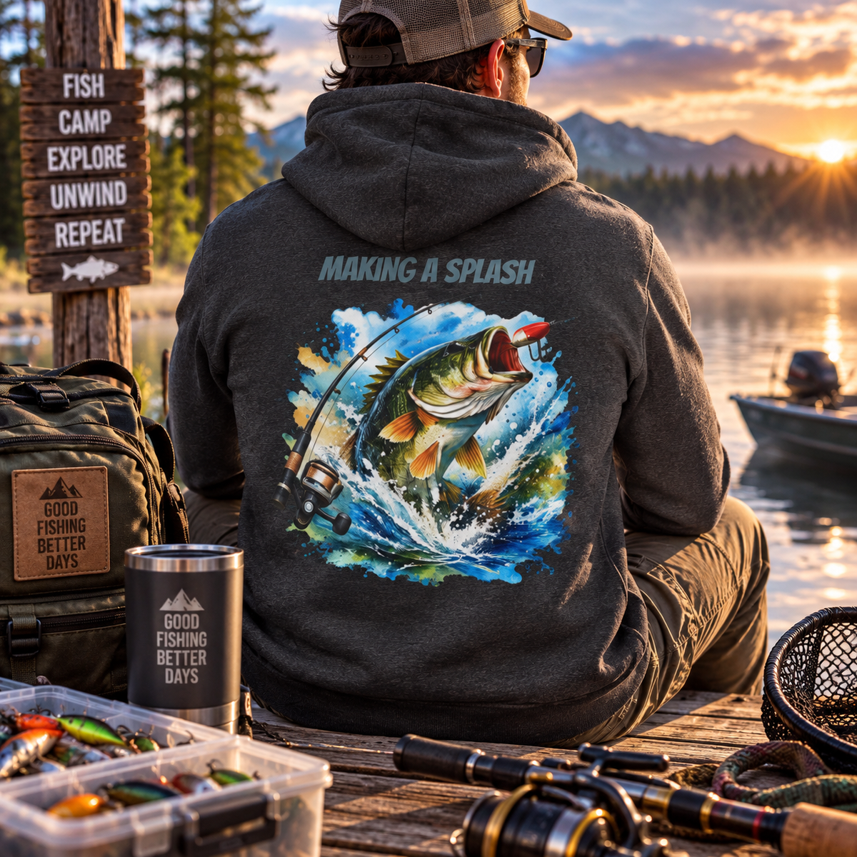 Making a Splash Back Print Hoodie – Fishing Graphic Hoodie