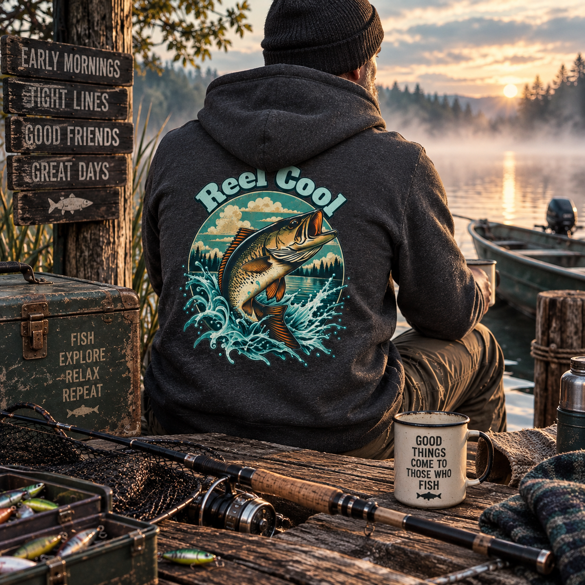 Reel Cool Back Print Hoodie – Retro Fishing Hoodie
