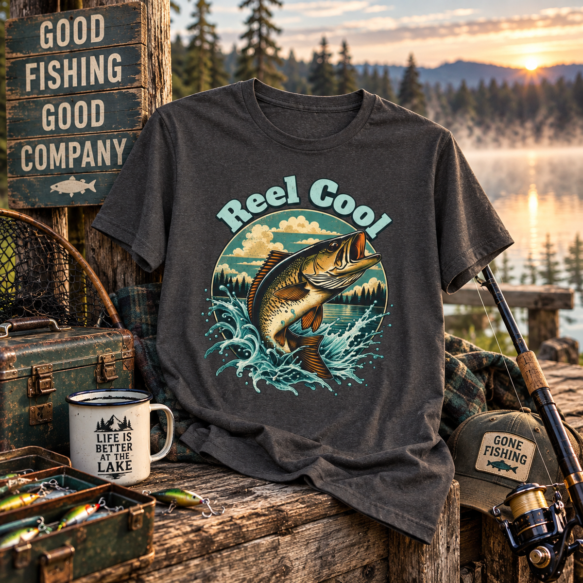 T-shirt de pêche « Reel Cool » – T-shirt graphique rétro pour pêcheur