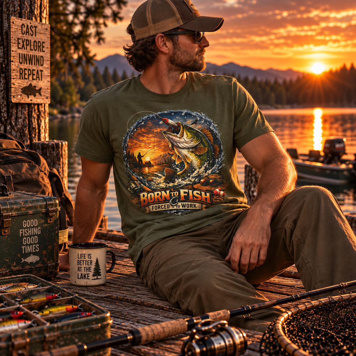 Born to Fish Forced to Work T-Shirt – Fishing Graphic Tee