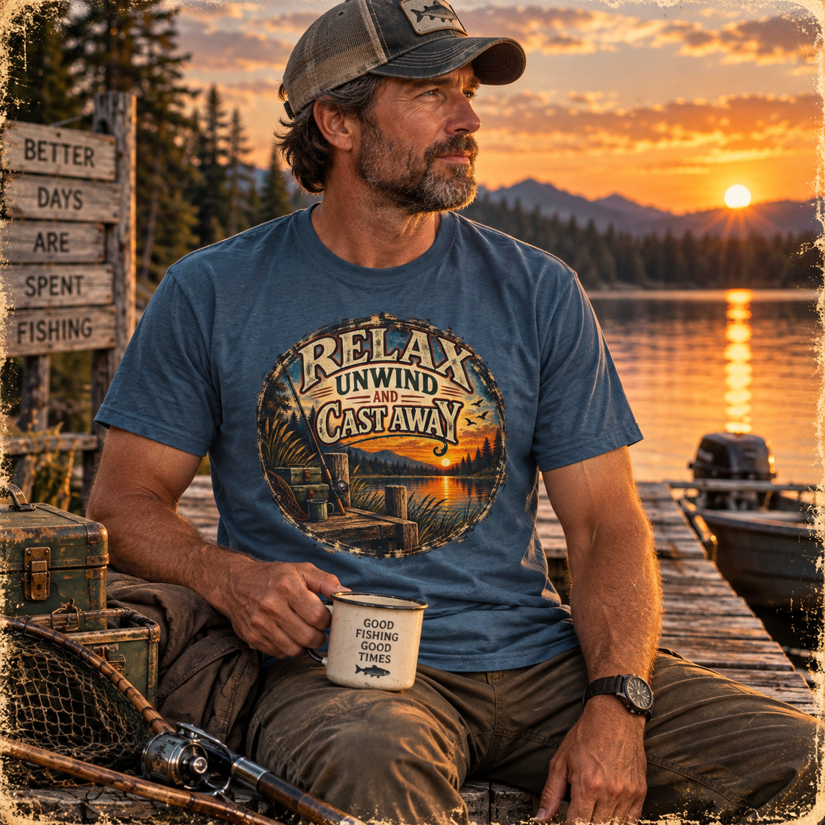 Relax, Unwind & Cast Away Fishing T-Shirt – Vintage Angler Tee