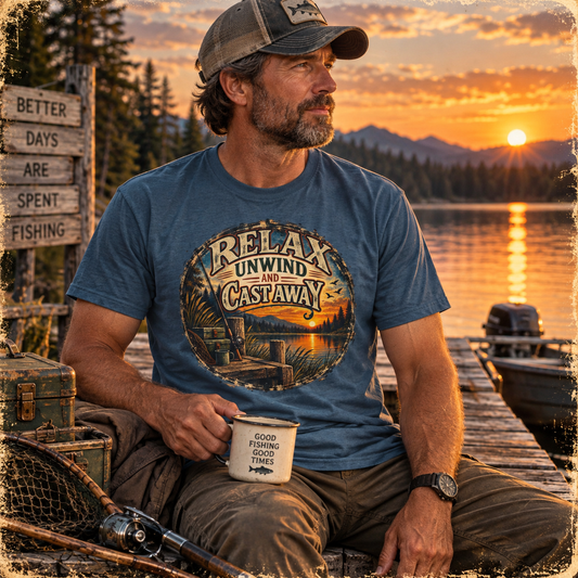 Relax, Unwind & Cast Away Fishing T-Shirt – Vintage Angler Tee