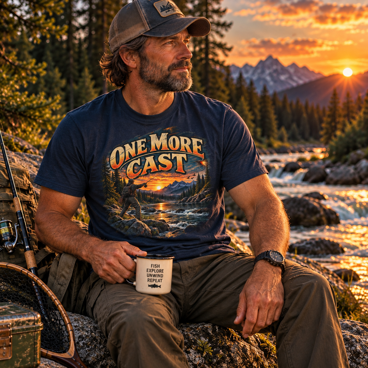 One More Cast Fishing T-Shirt – Vintage Angler Graphic Tee