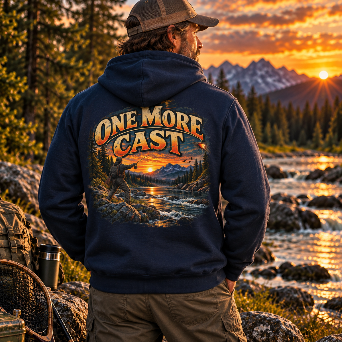 One More Cast Back Print Hoodie – Vintage Fishing Hoodie