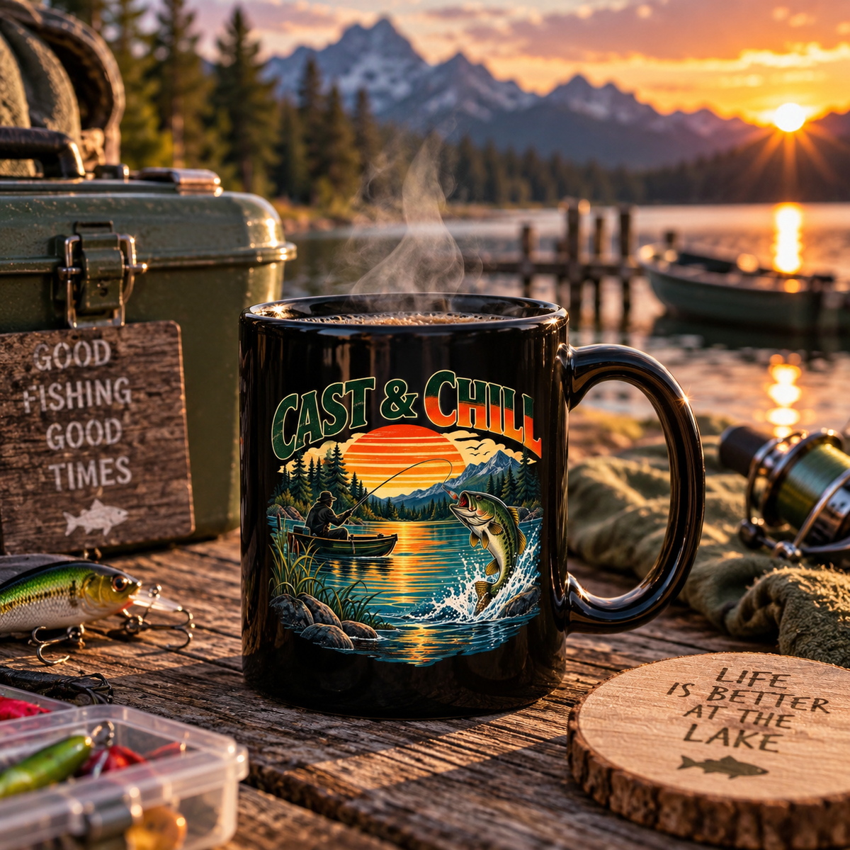 Cast & Chill Black Fishing Mug – Vintage Angler Mug