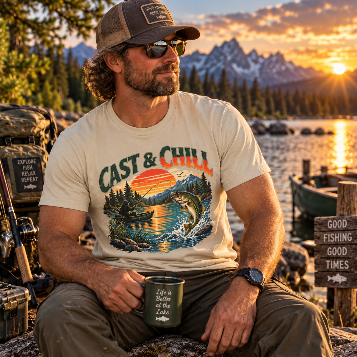 Cast & Chill Fishing T-Shirt – Vintage Angler Graphic Tee