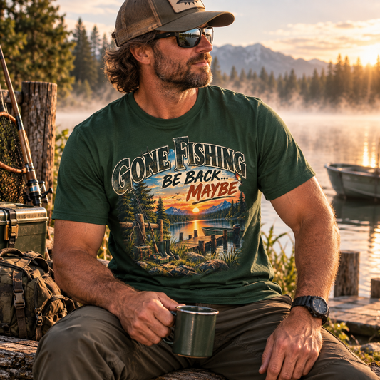Gone Fishing, Be Back… Maybe T-Shirt – Vintage Fishing Tee