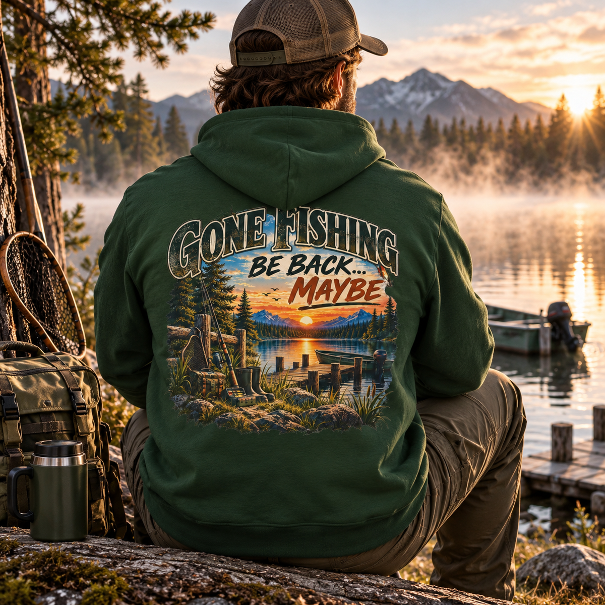 Gone Fishing, Be Back… Maybe Back Print Hoodie – Vintage Fishing Hoodie