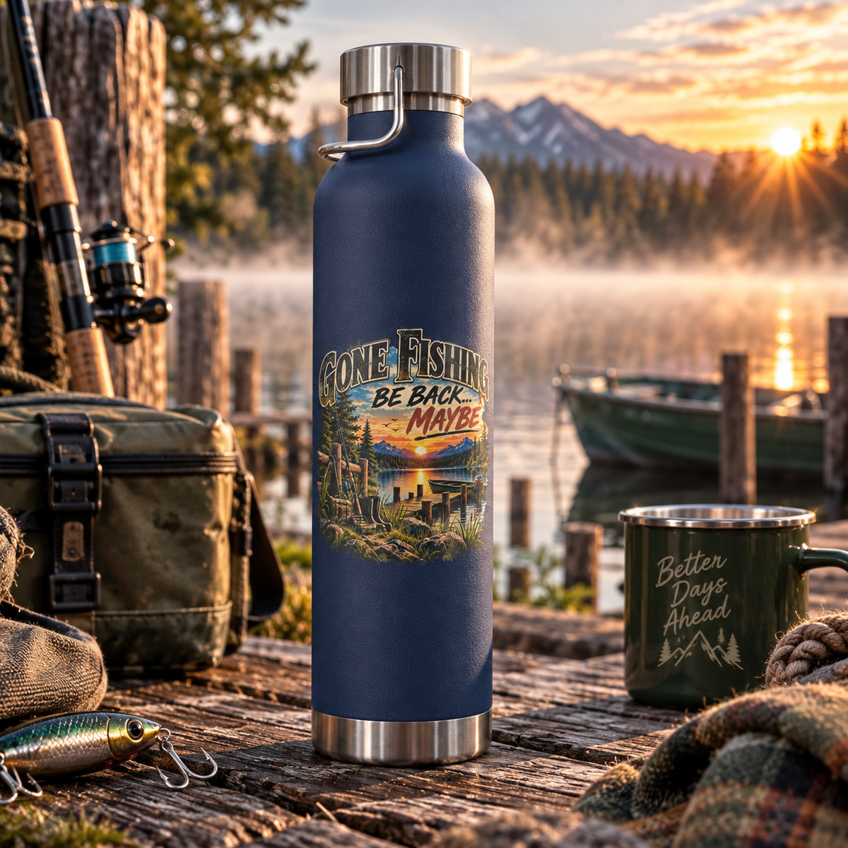 Gone Fishing, Be Back… Maybe Insulated Flask – Vintage Fishing Flask