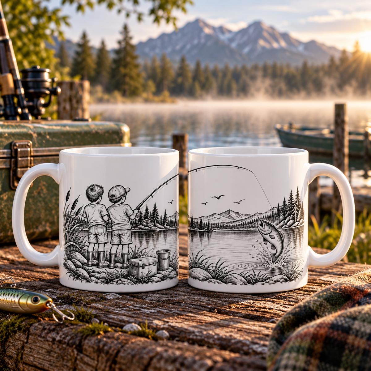 Fishing Friends Illustrated Mug – Black & White Fishing Mug