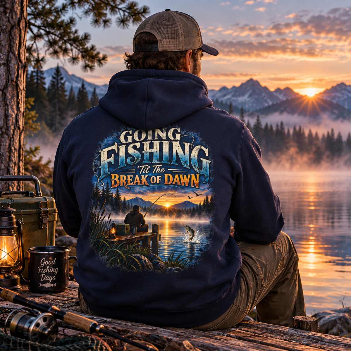 Going Fishing ’Til the Break of Dawn Back Print Hoodie – Fishing Hoodie