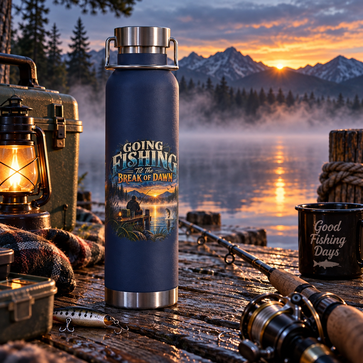 Going Fishing ’Til the Break of Dawn Insulated Flask – Fishing Flask