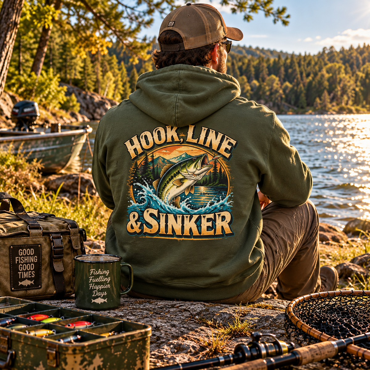 Hook, Line & Sinker Back Print Hoodie – Vintage Fishing Hoodie