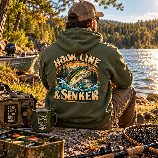 Hook, Line & Sinker Back Print Hoodie – Vintage Fishing Hoodie