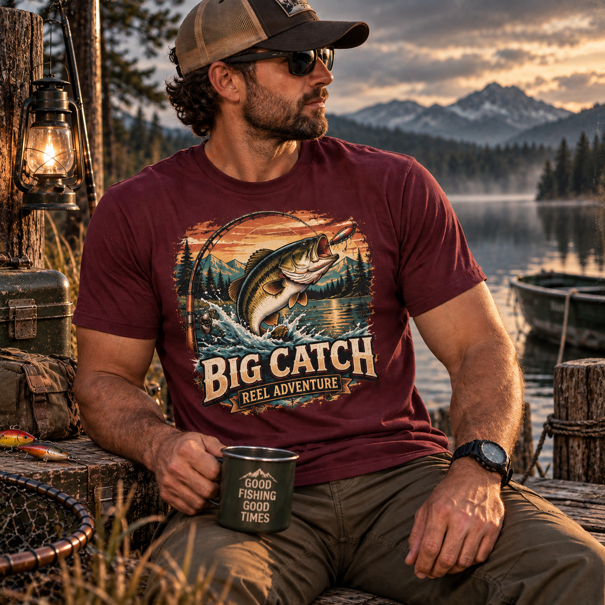 Big Catch Reel Adventure Fishing T-Shirt – Vintage Angler Graphic Tee