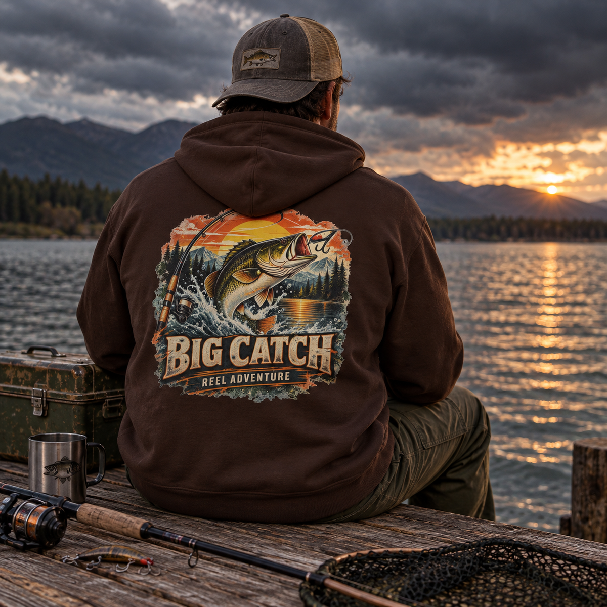 Big Catch Reel Adventure Back Print Hoodie – Vintage Fishing Hoodie