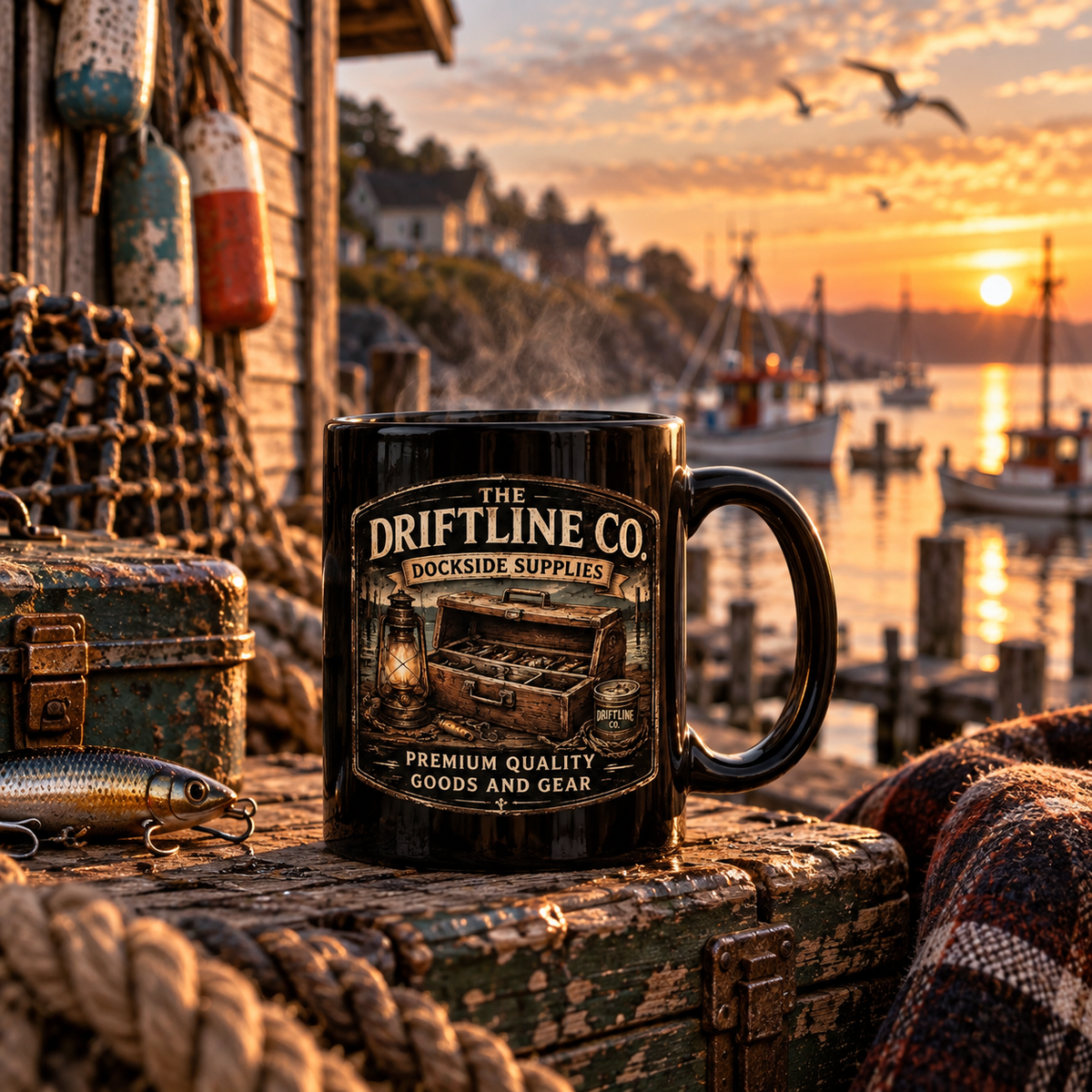 The Driftline Company – Dockside Supplies Black Fishing Mug