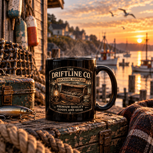 The Driftline Company – Mug de pêche noir pour équipements de quai