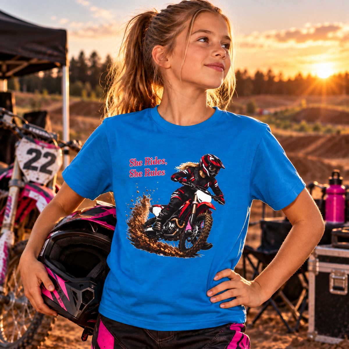 She Rides She Rules Youth T-Shirt – Girls Motocross Tee