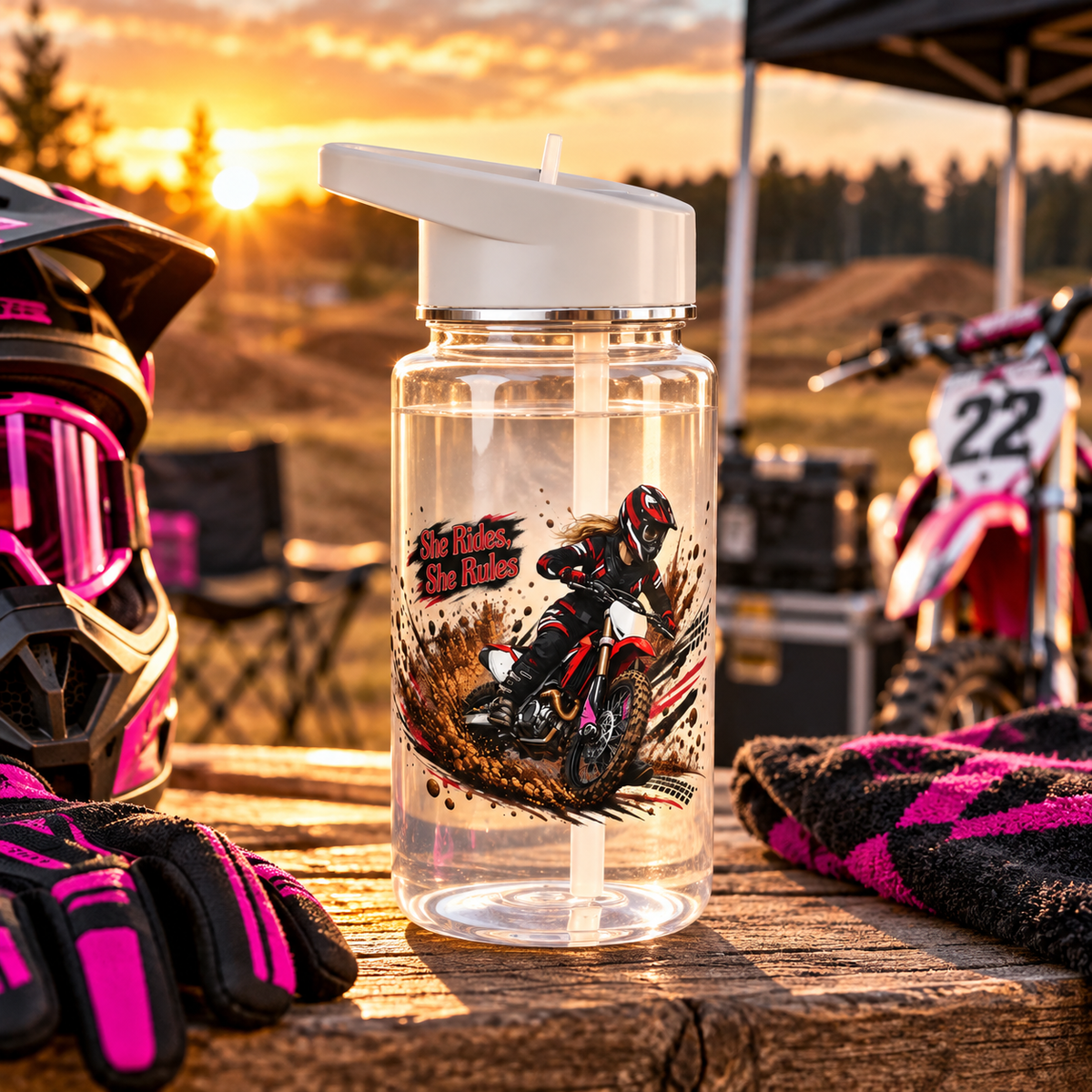 She Rides She Rules Straw Water Bottle – Girls Motocross Bottle