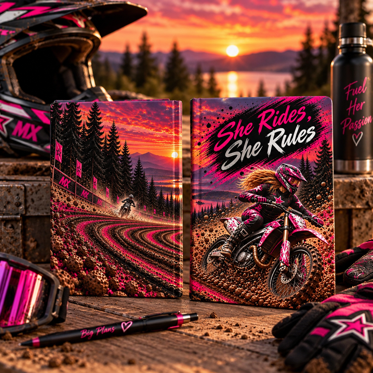 She Rides She Rules Hardback Journal – Girls Motocross Notebook