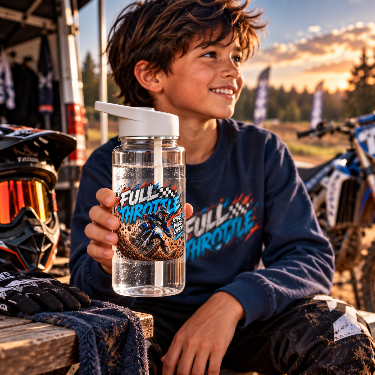 Full Throttle Straw Water Bottle – Kids Motocross Bottle