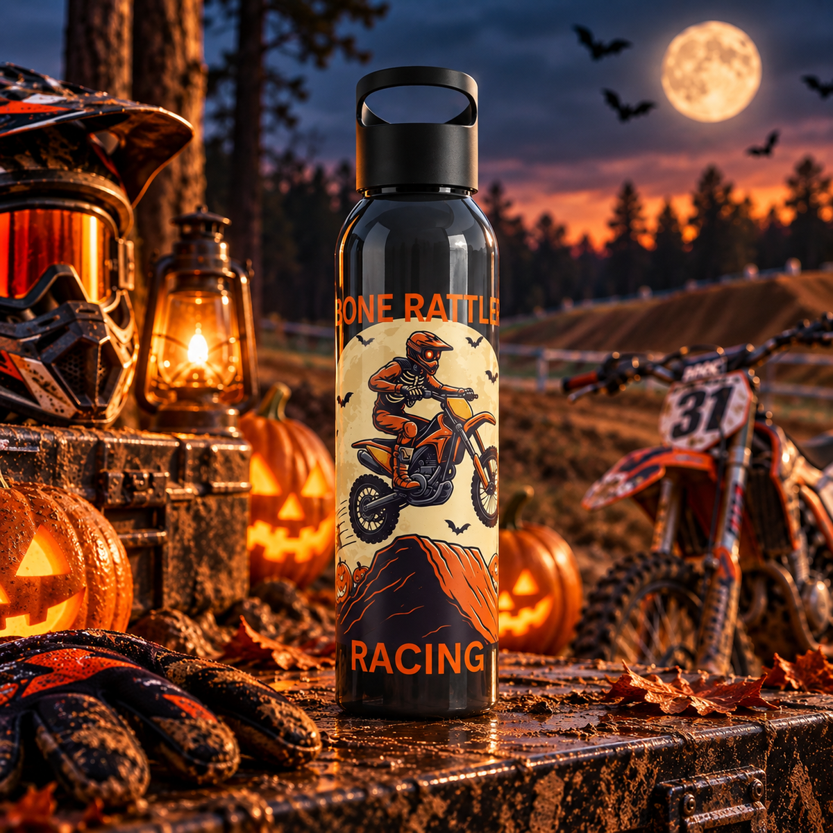 Bone Rattler Motocross Halloween Water Bottle – Dirt Bike Bottle