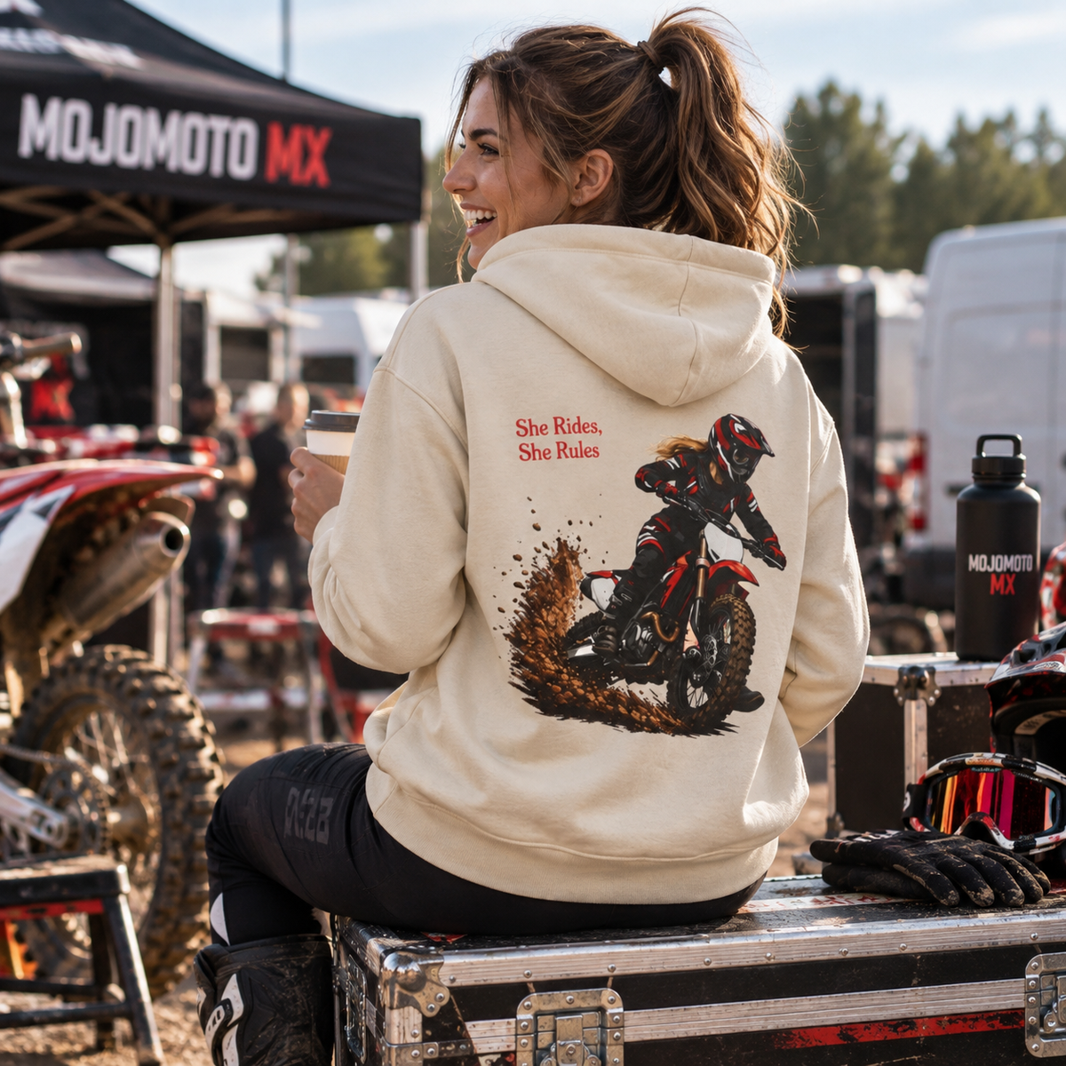 Sweat à capuche de motocross She Rides She Rules – Sweat à capuche de moto tout-terrain pour femme