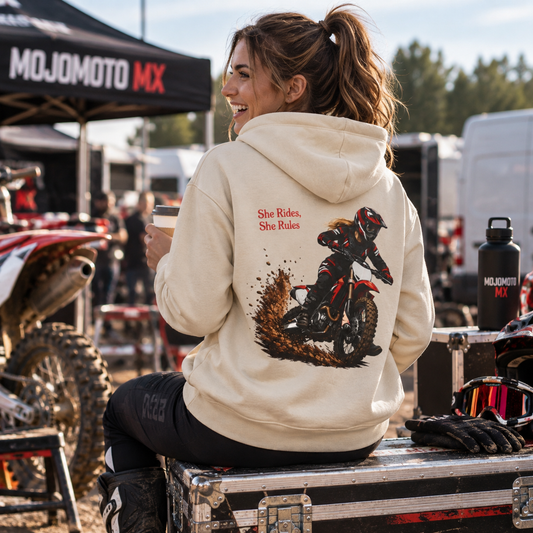 She Rides She Rules Motocross-Kapuzenpullover – Damen-Dirtbike-Hoodie