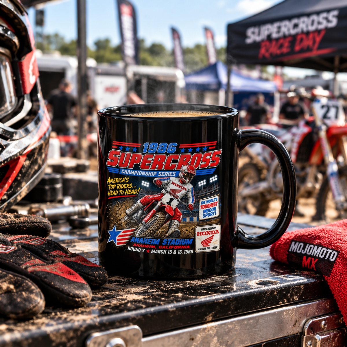 Mug noir Motocross Supercross 1986 – Mug vintage pour moto tout-terrain