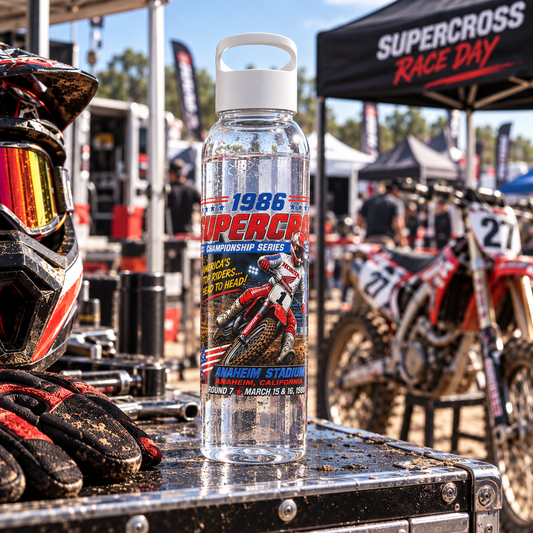 Supercross 1986 Motocross-Wasserflasche – Retro-Dirt-Bike-Flasche