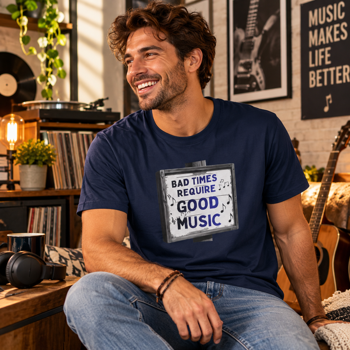 T-Shirt Bad Times Require Good Music Vintage Schild Post Music Tee