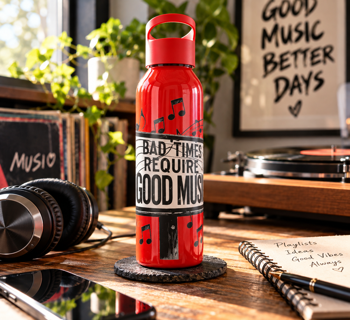 Musik Wasserflasche Schlechte Zeiten erfordern gute Musik Wiederverwendbare Flasche