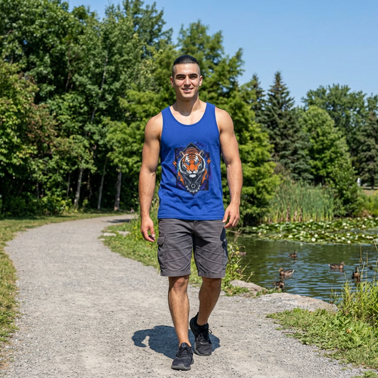 Tiger Geometric Tank Top — Bold Orange Tiger Graphic Athletic Tank