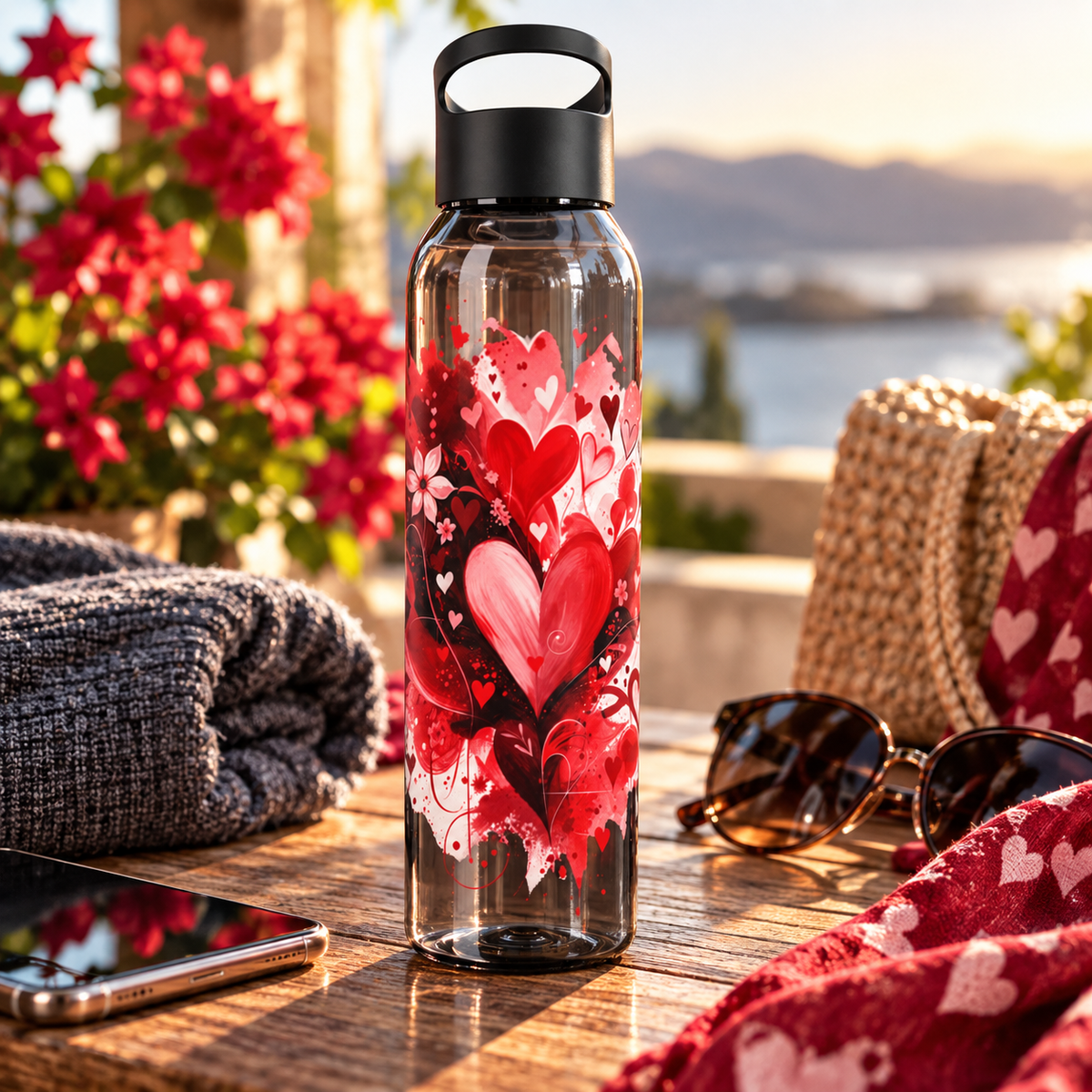 Floral Hearts Water Bottle | 21.9oz Reusable Bottle
