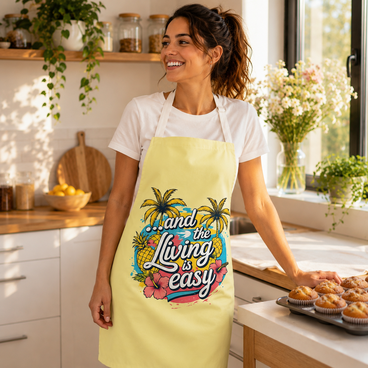 Easy Living Co. "...and the Living is Easy" Tropical Apron | Summer BBQ, Baking & Garden Apron