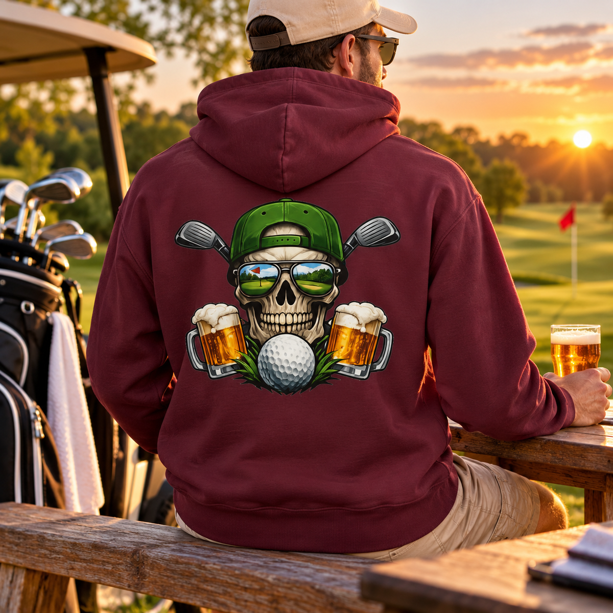 Golf Skull Kapuzenpullover Bier, Schläger & Ball Grafik Pullover
